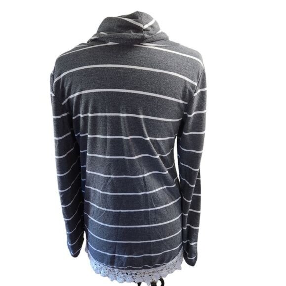 Vanity Large Striped Scowl Neck Lace Accent Sweater - Picture 5 of 6